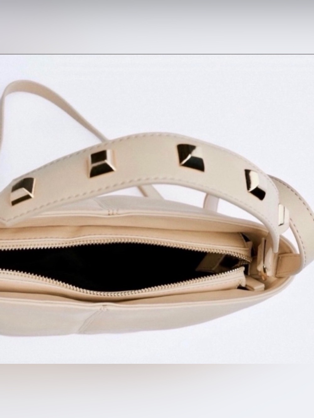 NWT Zara “Sold Out” Cream Gold Studded Bucket Bag | Crossbody Strap & Top Handle - Picture 11 of 16